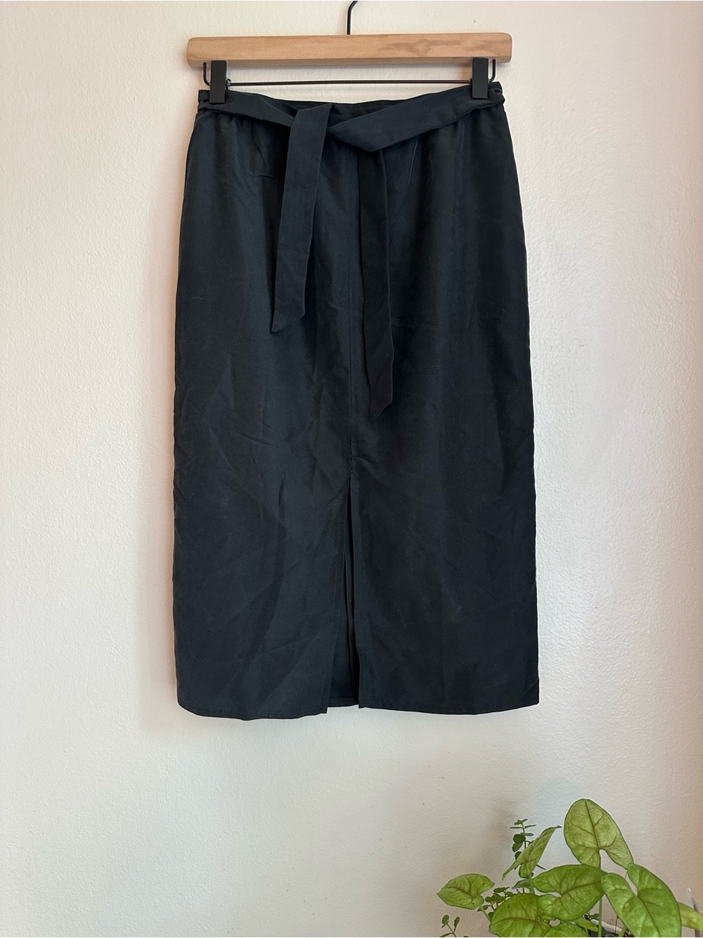 Classic American Apparel Tie-Waist Midi Skirt with Front Slit, sz XS